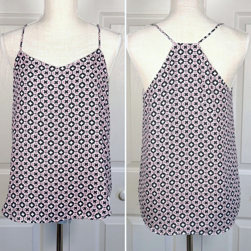 Ann Taylor LOFT Geometric Tile Print Camisole Top Pink Black White XS